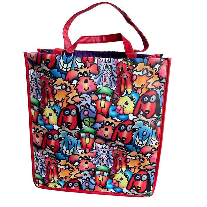 Rear view of the 'Furrfuggnoogins' tote, presenting a continuation of Debby Carman's distinctive artwork."