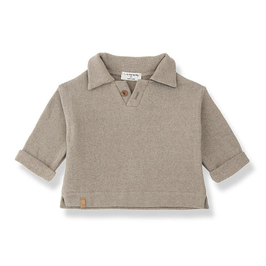 1 More In The Family - Collared Henley Long Sleeve Tee - Beige