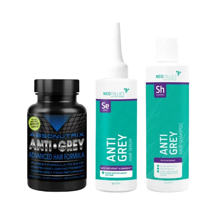 Absonutrix anti-grey capsules + Neofollics anti-grey serum & shampoo - Hairgivers