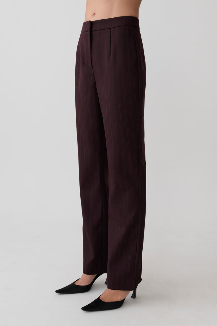 Agatha Straight Leg Suiting Pants - Plum Pinstripe