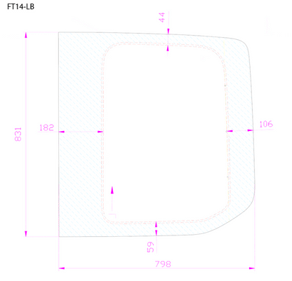 Ford Transit 2015+ Driver Side Rear Cargo Door Window (Dimensions) - Campervan HQ