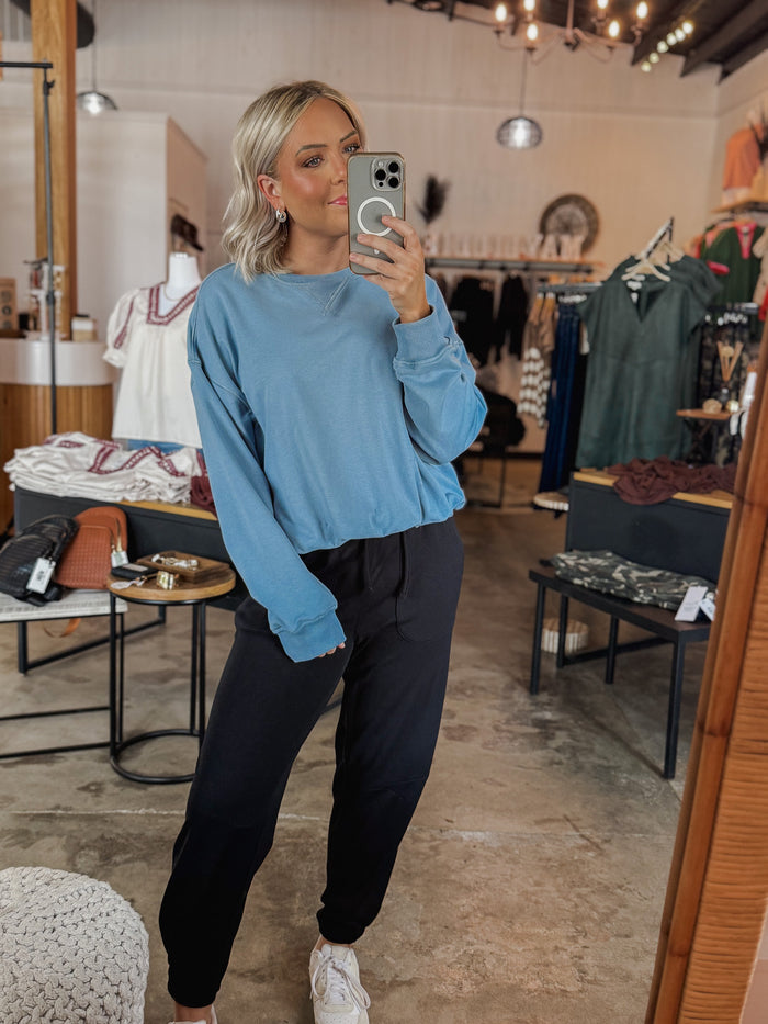 Baby Blue Bubble Hem Sweatshirt