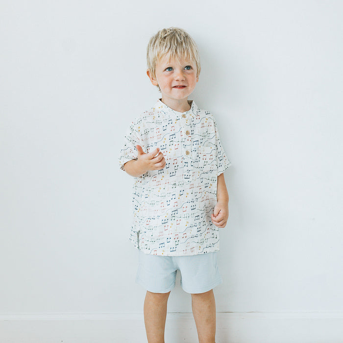 Band Collar Shirt - Gentle Notes