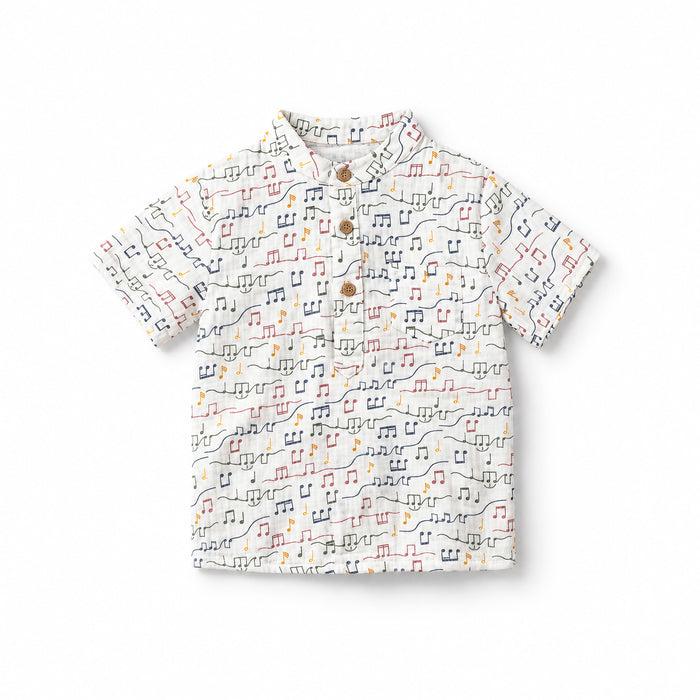 Band Collar Shirt - Gentle Notes