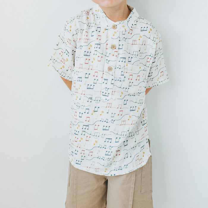 Band Collar Shirt - Gentle Notes