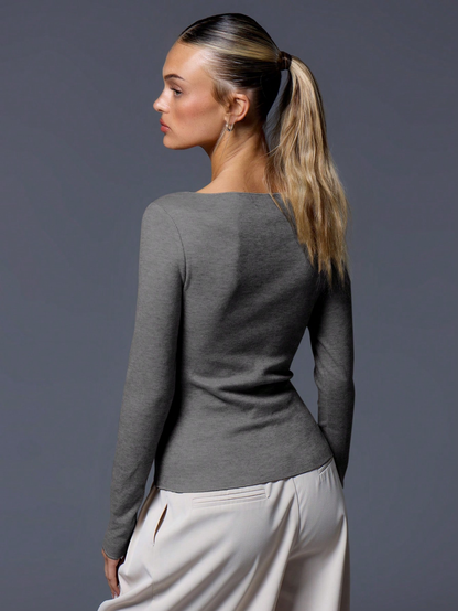 CASUAL RIBBED SLASH NECK LONG SLEEVE TOP & BOTTOM