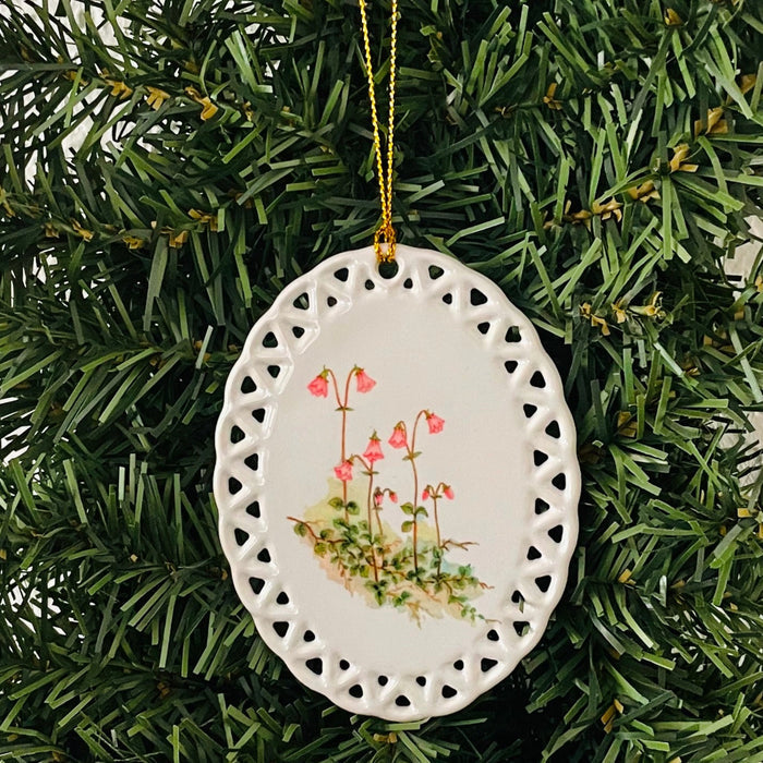 Ceramic Oval Ornament, Linnea flowers