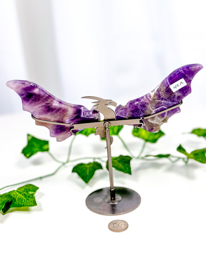 Chevron Amethyst Dragon Wings on Stand (40A)