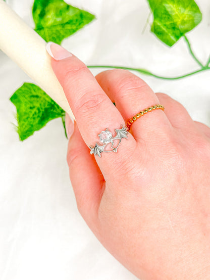 Clear Quartz Devil Wing Ring (adjustable)
