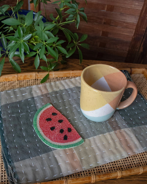 Coaster, Bisque, Beaded Watermelon