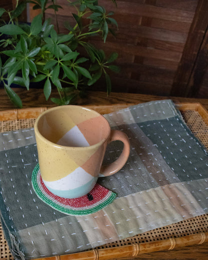 Coaster, Bisque, Beaded Watermelon