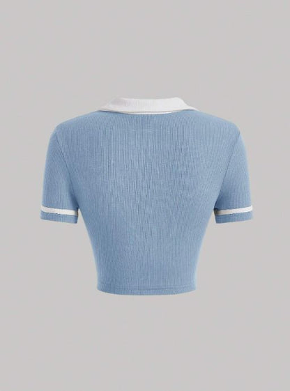 CONTRAST COLLAR CONTRAST BINDING CROP TEE