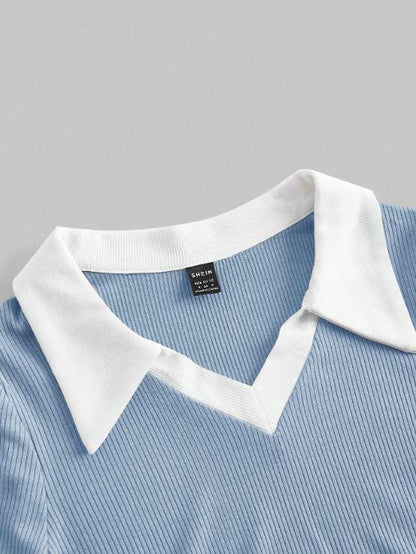 CONTRAST COLLAR CONTRAST BINDING CROP TEE