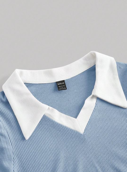 CONTRAST COLLAR CONTRAST BINDING CROP TEE