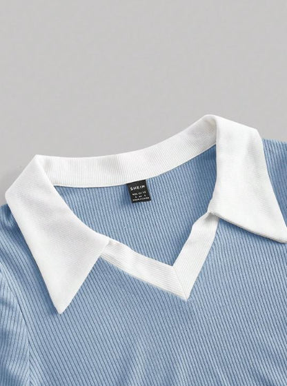 CONTRAST COLLAR CONTRAST BINDING CROP TEE