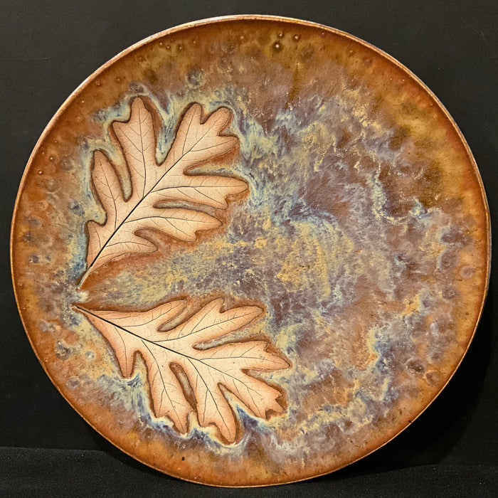 Copper Brown Plate with Oak Leaves