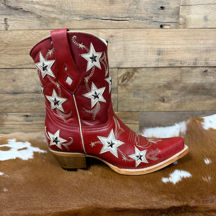 Corral Women's Red Embroidery & Stars Overlay Ankle Boot