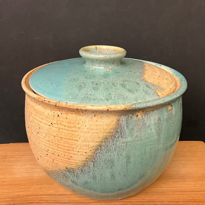 Covered Canister in Turquoise & Sand