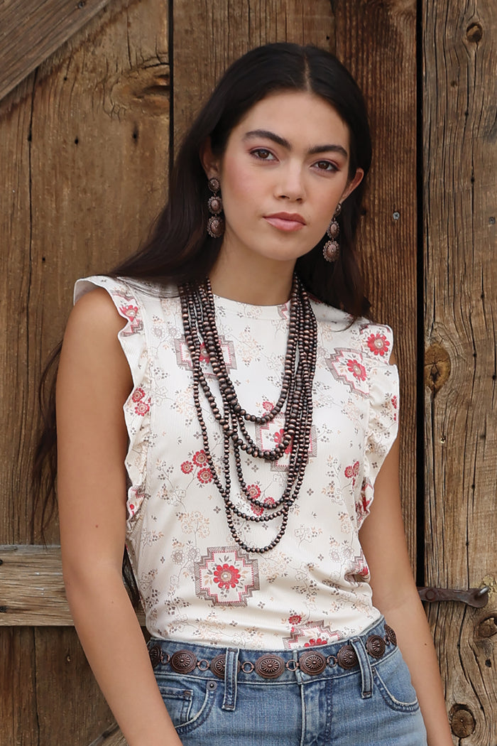 Cruel Women's Ruffled Sleeve Blouse in Cream Multi