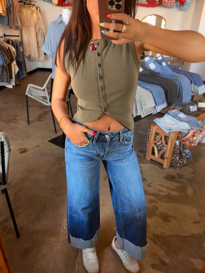Cuffed Dark Wide Leg