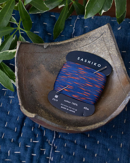 Daruma, Sashiko Thread 40m, Dark Blue and Gradient Orange
