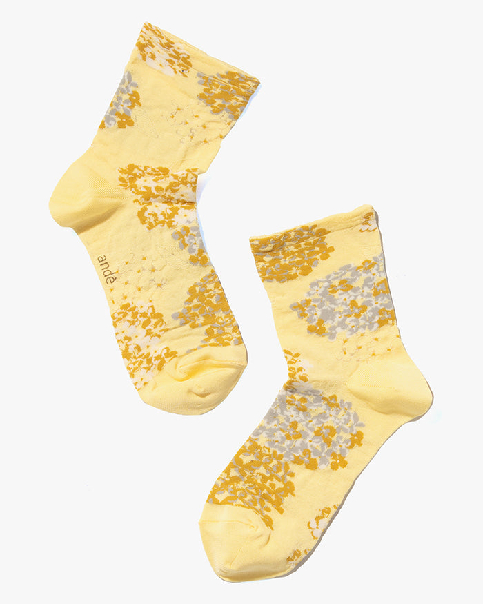 Debby Co., Crew Socks, Andé Collection, Yellow Hydrangea