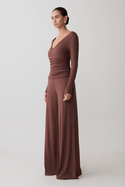 Dewi Wide Leg Modal Pants - Chocolate