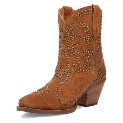 Dingo Women's Seein' Stars Suede Leather Bootie in Camel