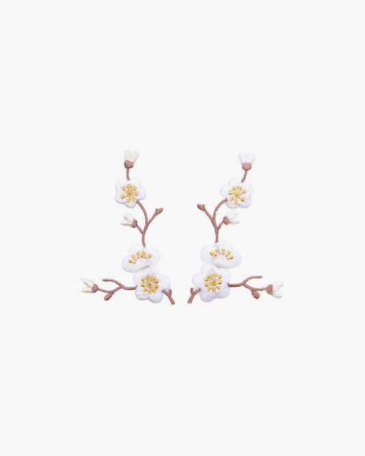 Embroidered Patch, Iron-on Applique, Cherry Blossom with White Flowers
