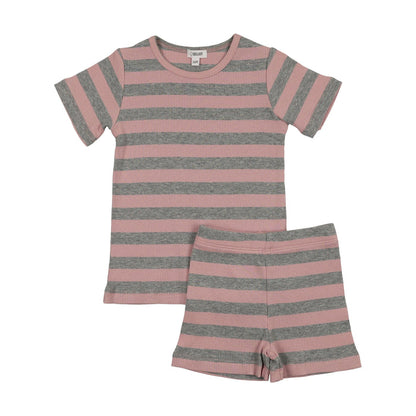 Embroidered Stripe Shorts Set