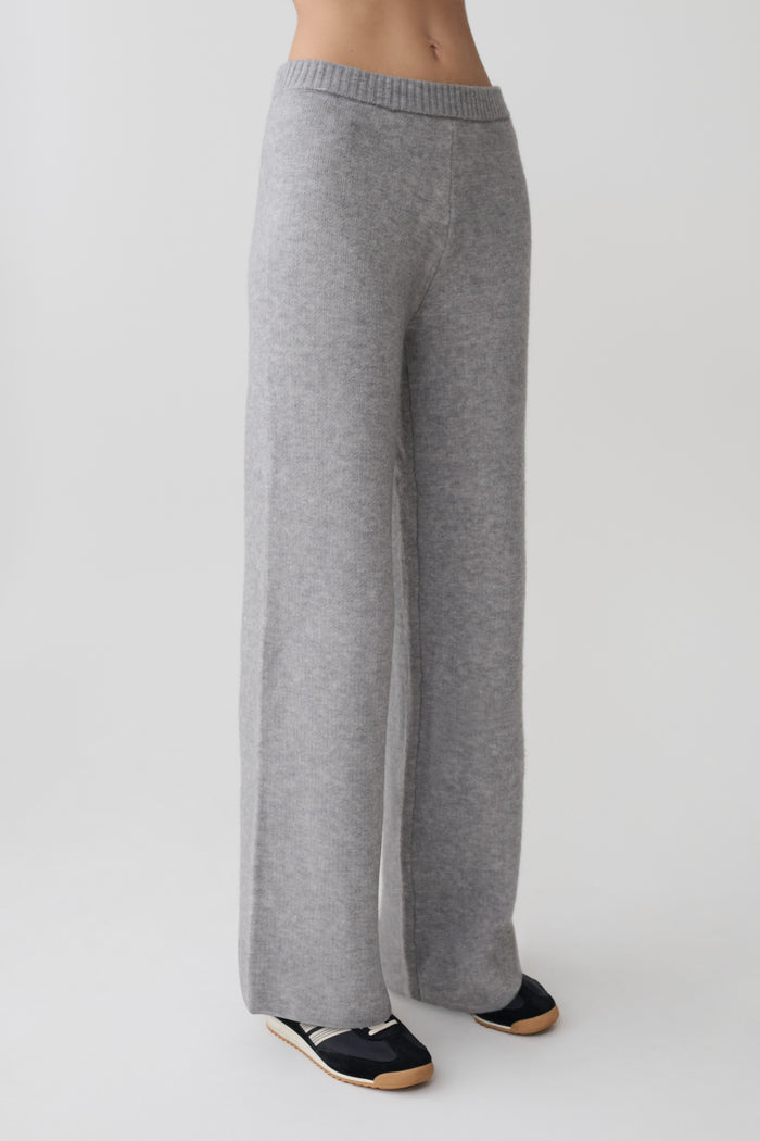 Evan Knit Wide Leg Pants - Grey Marle