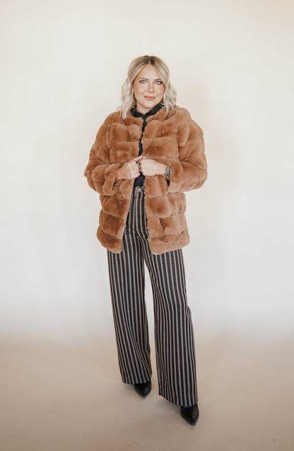 Faux Fur Coat in Tan