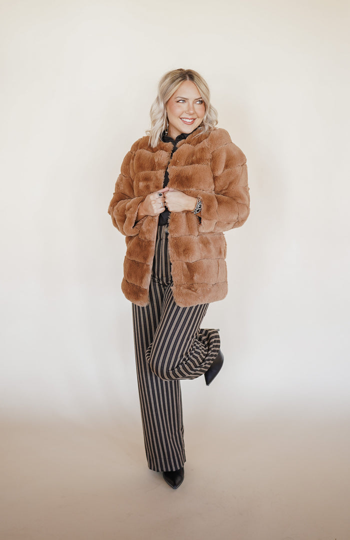 Faux Fur Coat in Tan