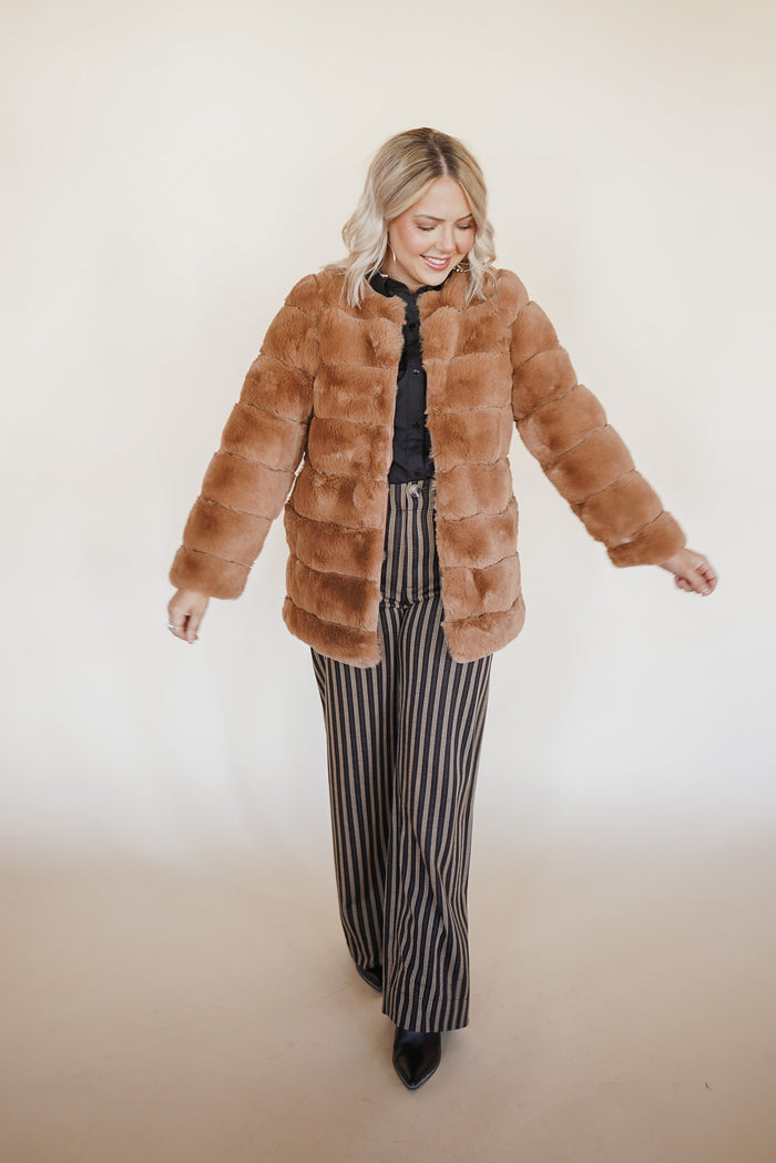 Faux Fur Coat in Tan