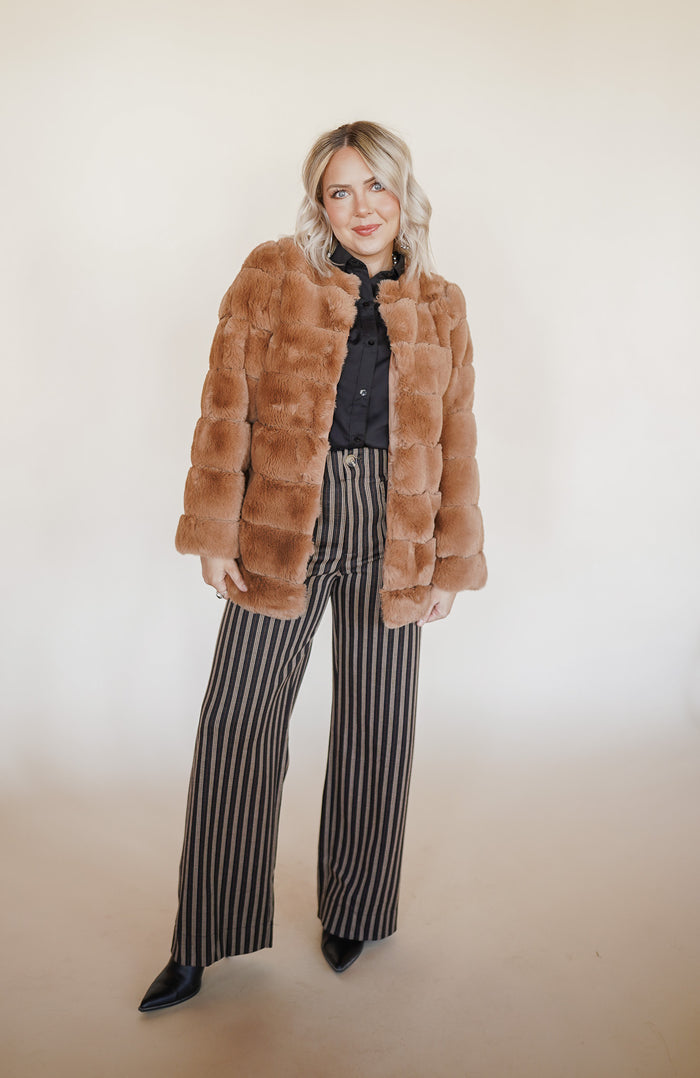 Faux Fur Coat in Tan