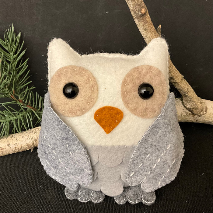 Forest Guardian Grey Owl - Handmade Wool Felt Stuffie