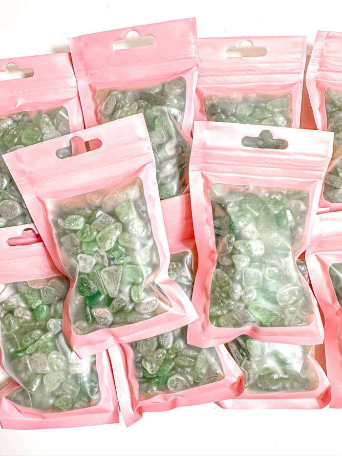 Green Strawberry Quartz Crystal Chip Bag