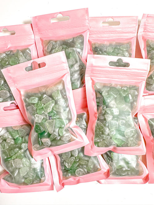 Green Strawberry Quartz Crystal Chip Bag