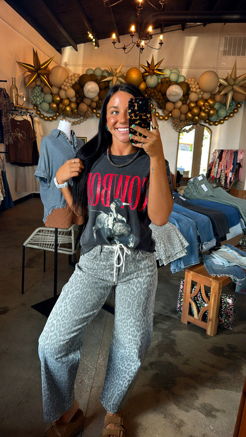 Grey Leopard Barely Barrel Jeans