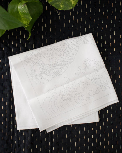 Hana-Fukin Sashiko Sampler, Hokusai "Thirty-six Views of Mount Fuji" The Great Wave off Kanagawa, White