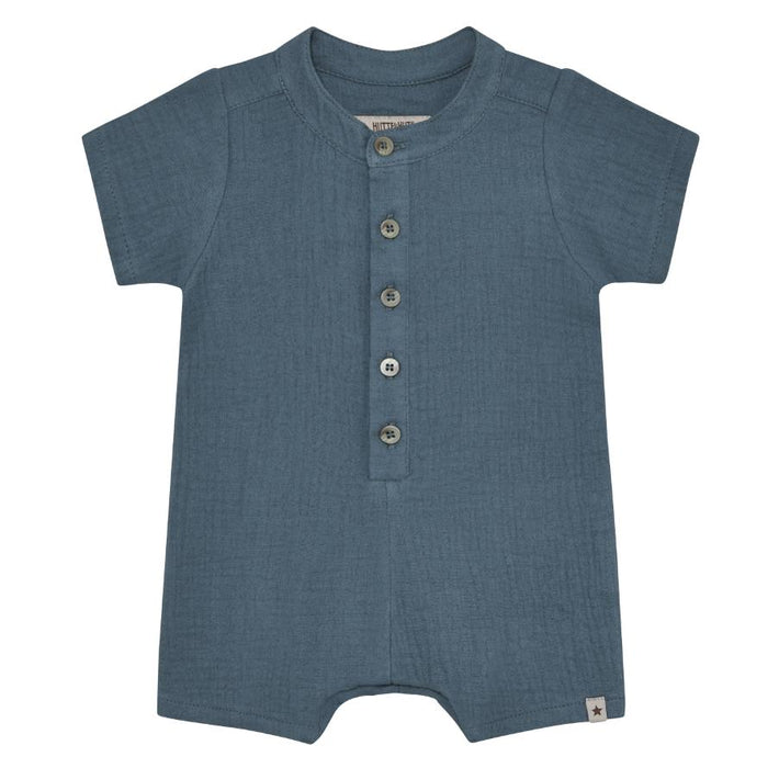 HutteliHut - Muslin Shortie Romper - Stone Blue-Footies + Rompers (Fashion)-0-3M (1M)-Posh Baby
