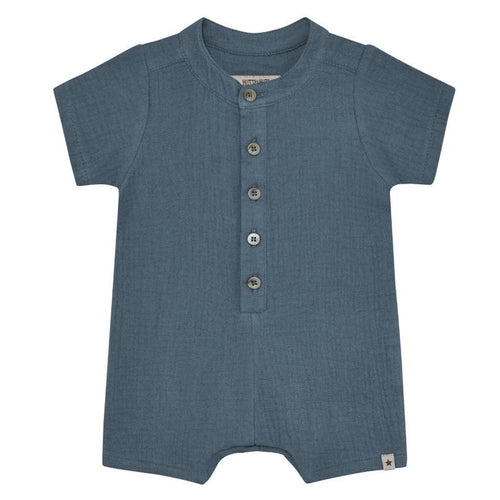HutteliHut - Muslin Shortie Romper - Stone Blue-Footies + Rompers (Fashion)-0-3M (1M)-Posh Baby