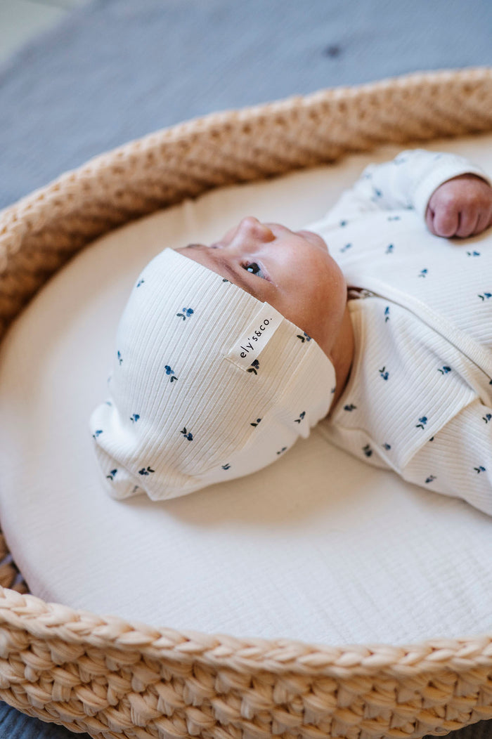 Ivory/Blue Berry Footie & Beanie