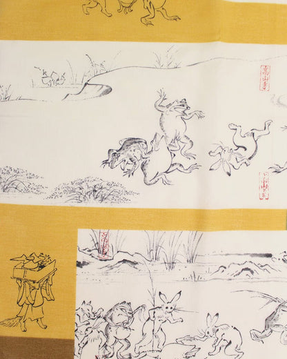 Japanese Handkerchief, Classic, Choju-Giga, Mustard and Natural