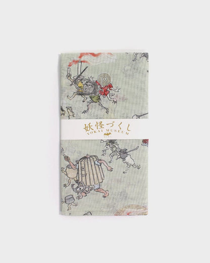 Japanese Handkerchief, Classic, Yokai, Hyakki Yagyo, Light Green