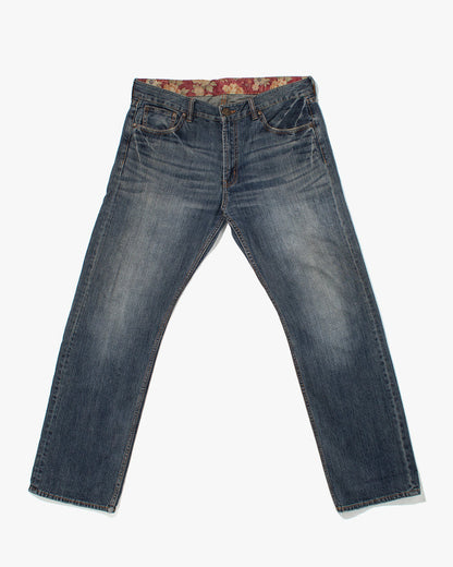 Japanese Repro Denim Jeans, Ann Do, Embroidered Koi and Floral Lining - 38"