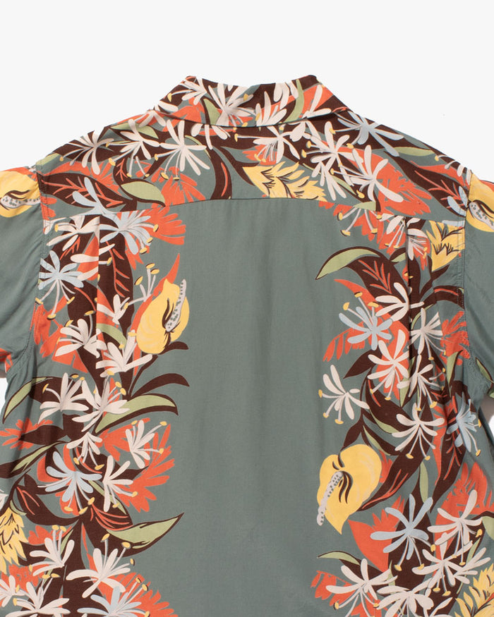 Japanese Repro Shirt, Aloha Short Sleeve, Sun Surf Brand, Green with Flowers - S