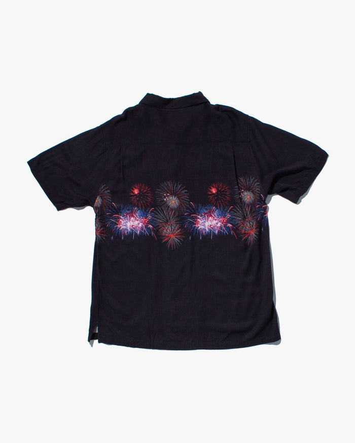 Japanese Repro, Short Sleeve Aloha Shirt, Houston Brand, Black with Fireworks