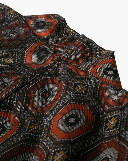 Kiriko Custom, Altered Kimono Jacket, Gray with Red Geometric Pattern and Yellow Accents