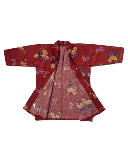 Kiriko Custom, Altered Yukata Jacket, Red with Multi color flowers and Purple Accents